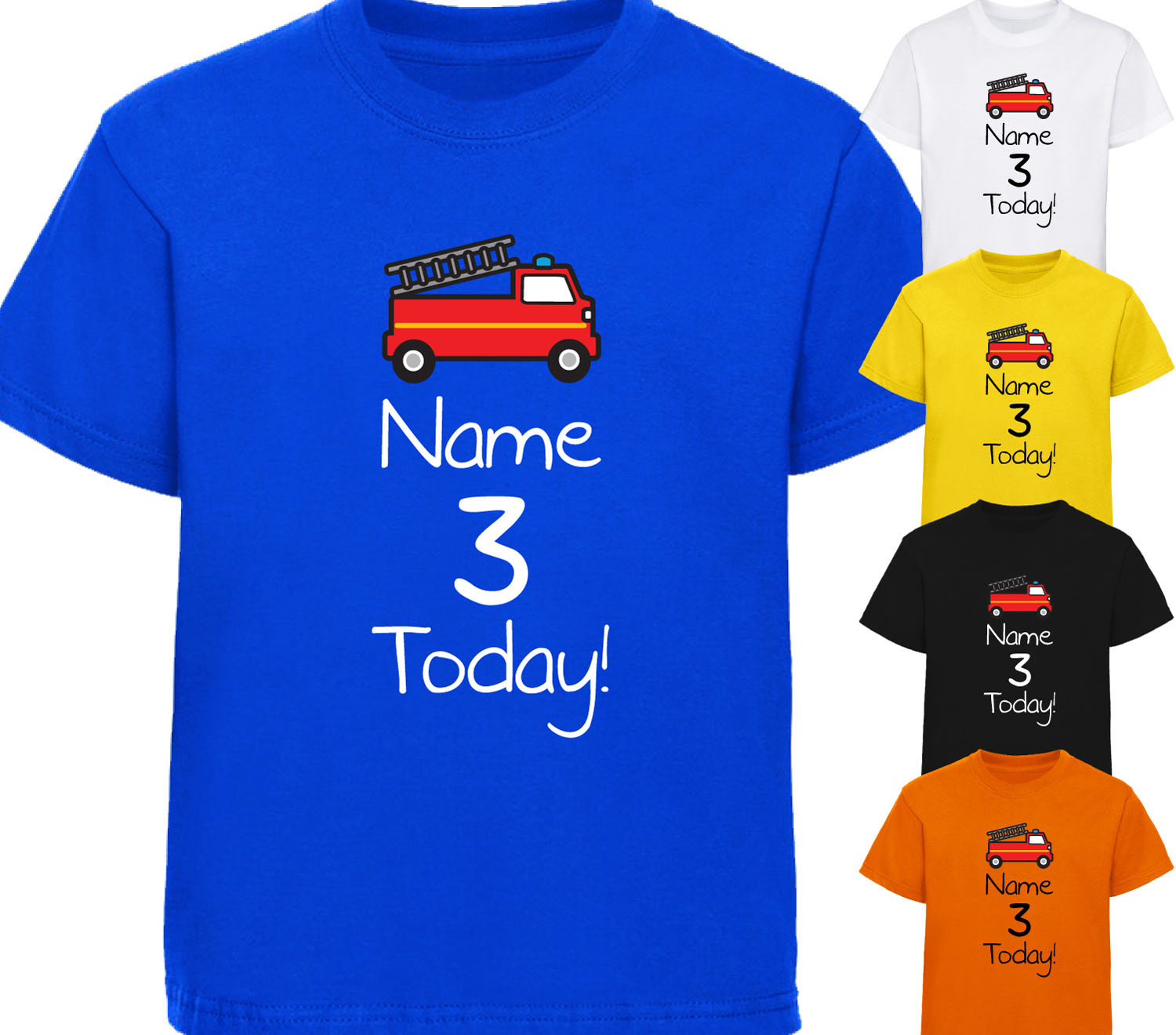 personalised birthday top 1,2,3,4,5,6 years embroidered childs birthday tee personalised gift Clothing Unisex Kids Clothing Tops & Tees T-shirts Graphic Tees Childrens birthday tshirt with fire engine 