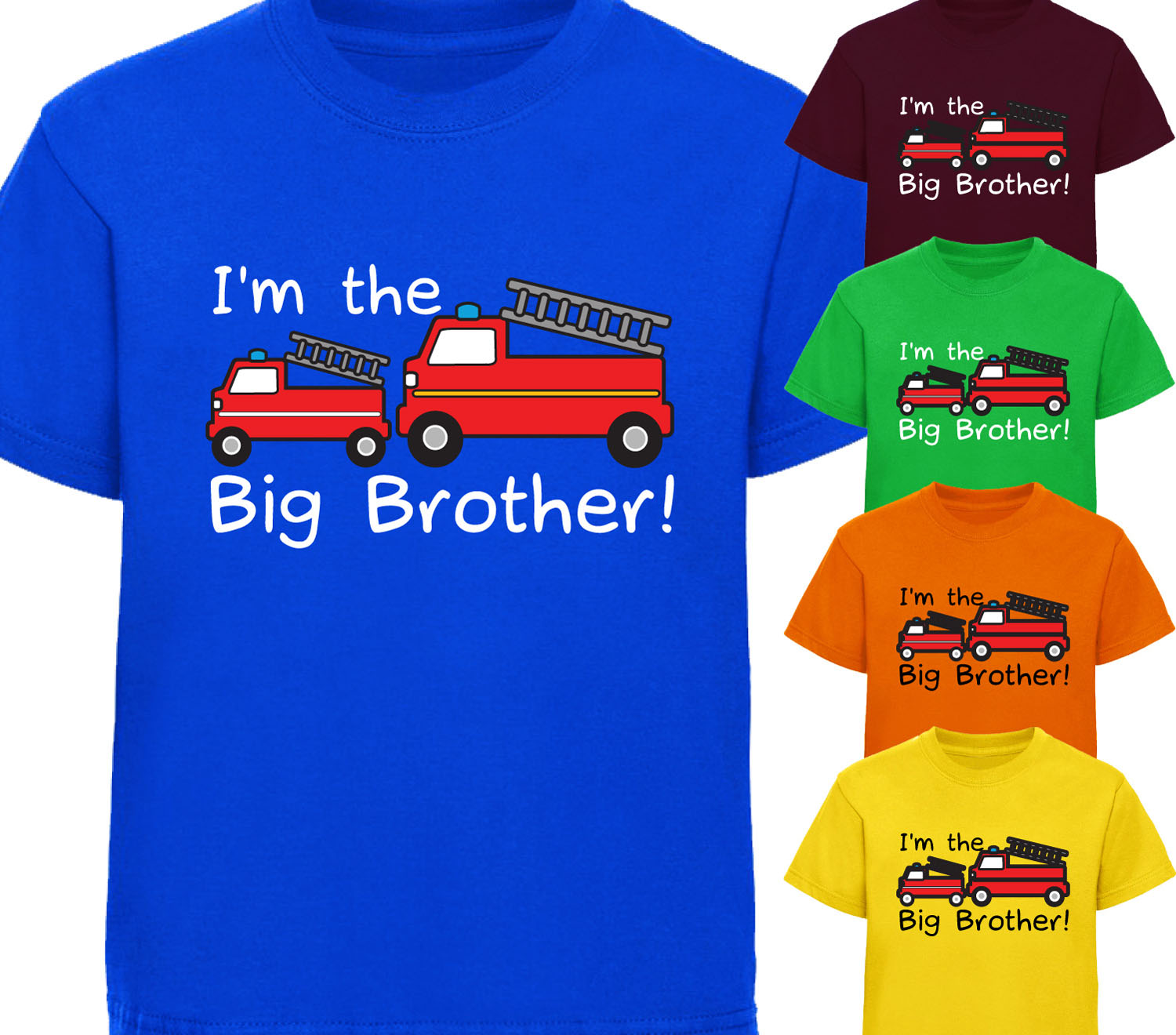 FIRE ENGINE T-SHIRT CHILDRENS T SHIRT KIDS AGES 1-12 BOYS I'M THE BIG BROTHER 