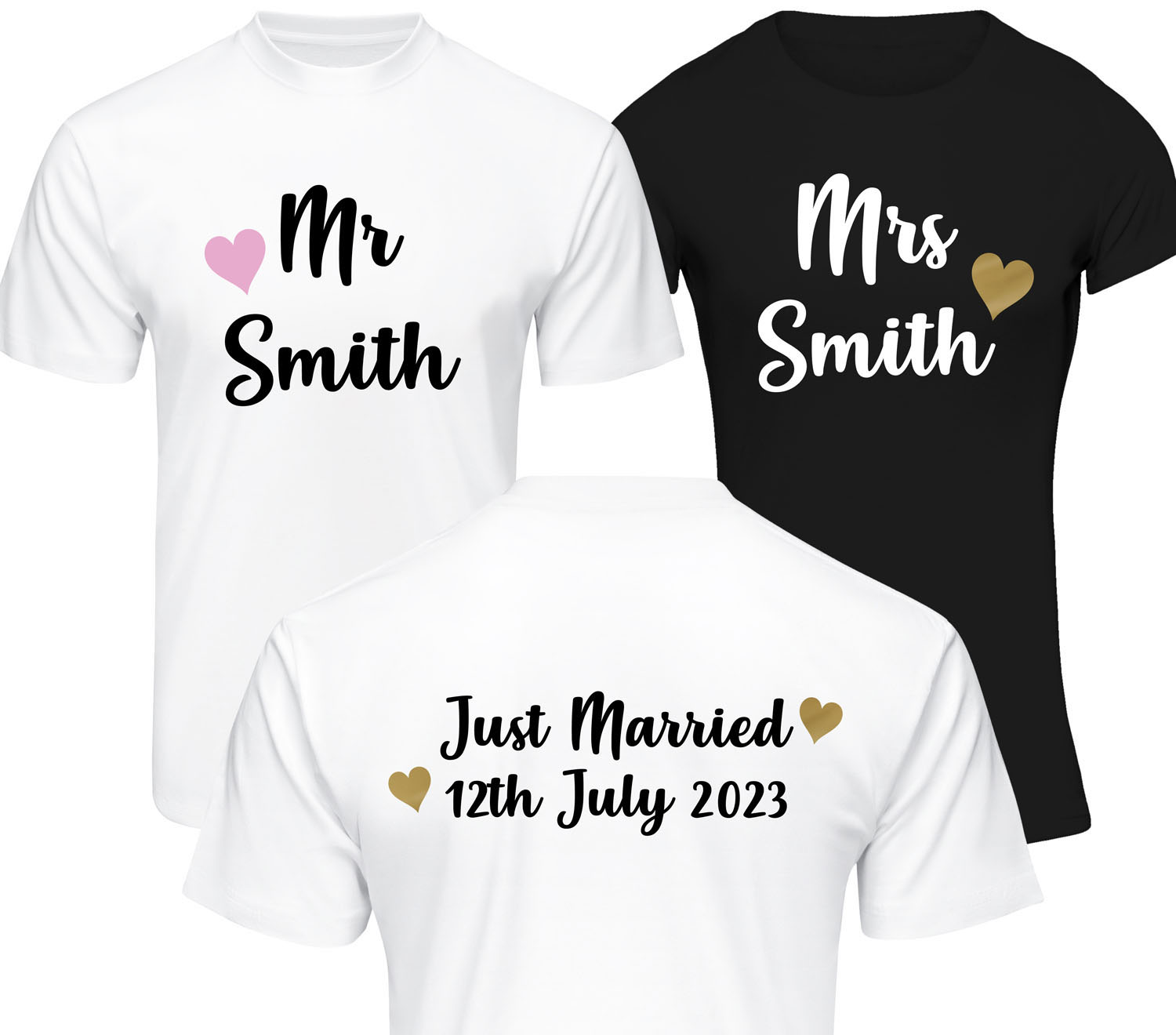 Personalised Just Married T-Shirt Set Mr Mrs Honeymoon Tshirts Wedding Gift  – Beyondsome
