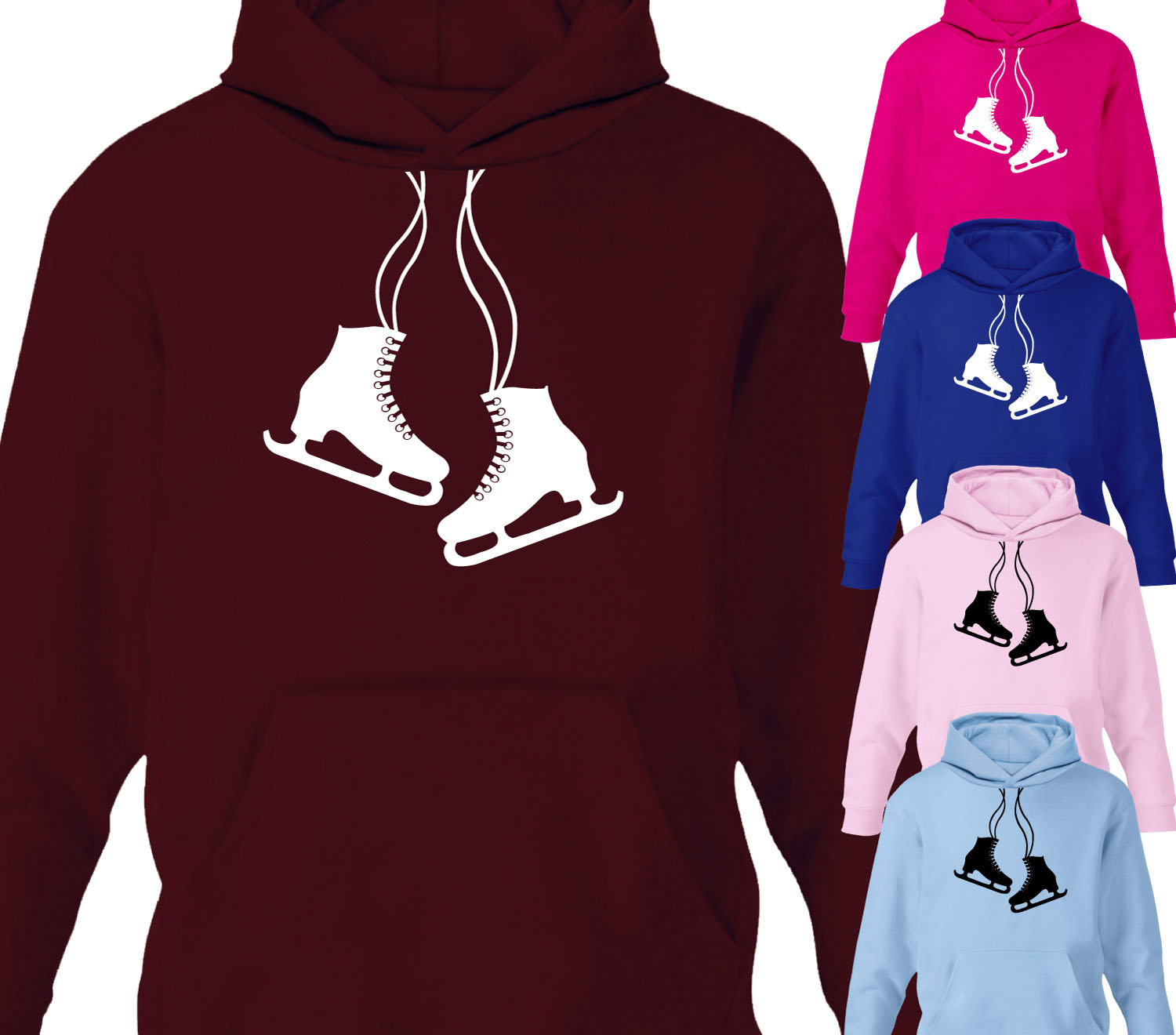 Girls Ice Skates Hoodie Childrens Kids Winter Christmas Hoody