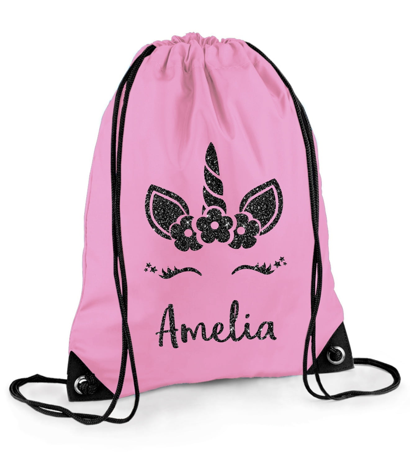 Girls Pink or Red Gym Bag Personalised Unicorn Face Swimming Bag PE Bag 