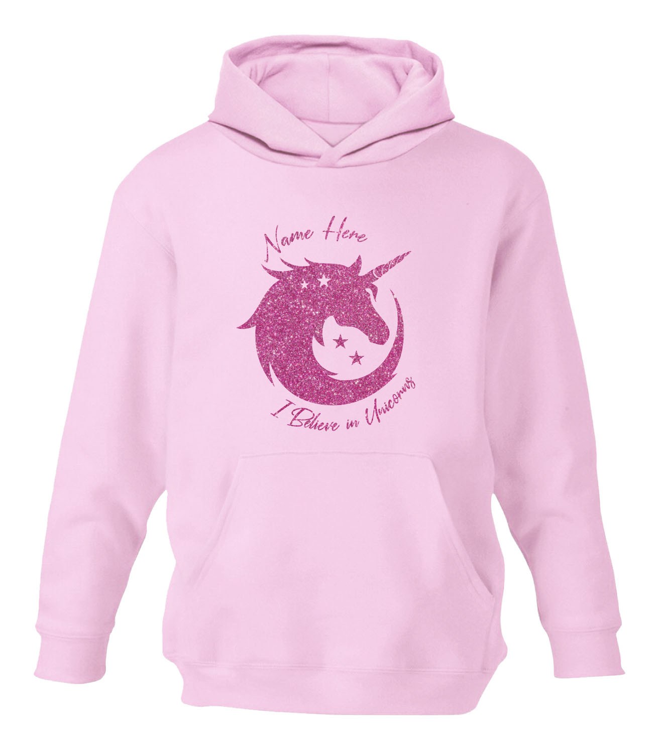 Childrens Personalised Unicorn Glitter Hoodie Girls Any Name