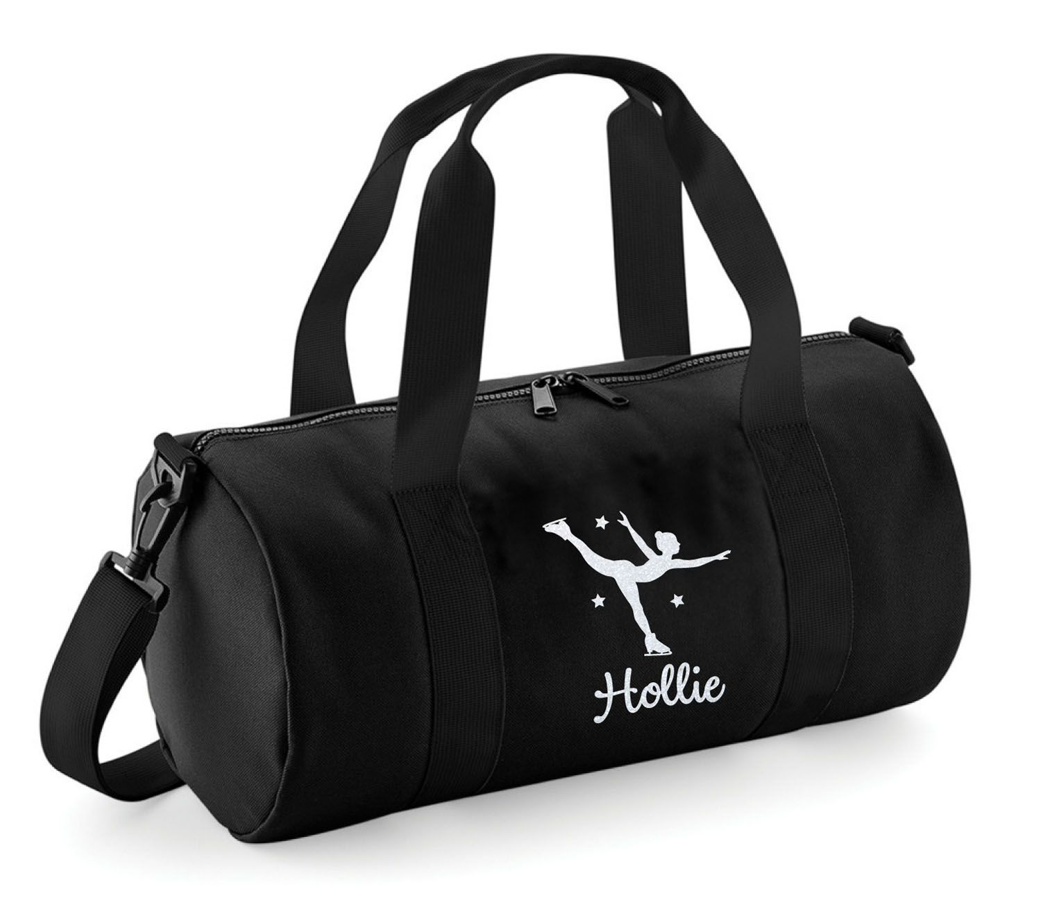 Personalised Girls Ice Skating Glitter Barrel Bag Kids Figure Skate