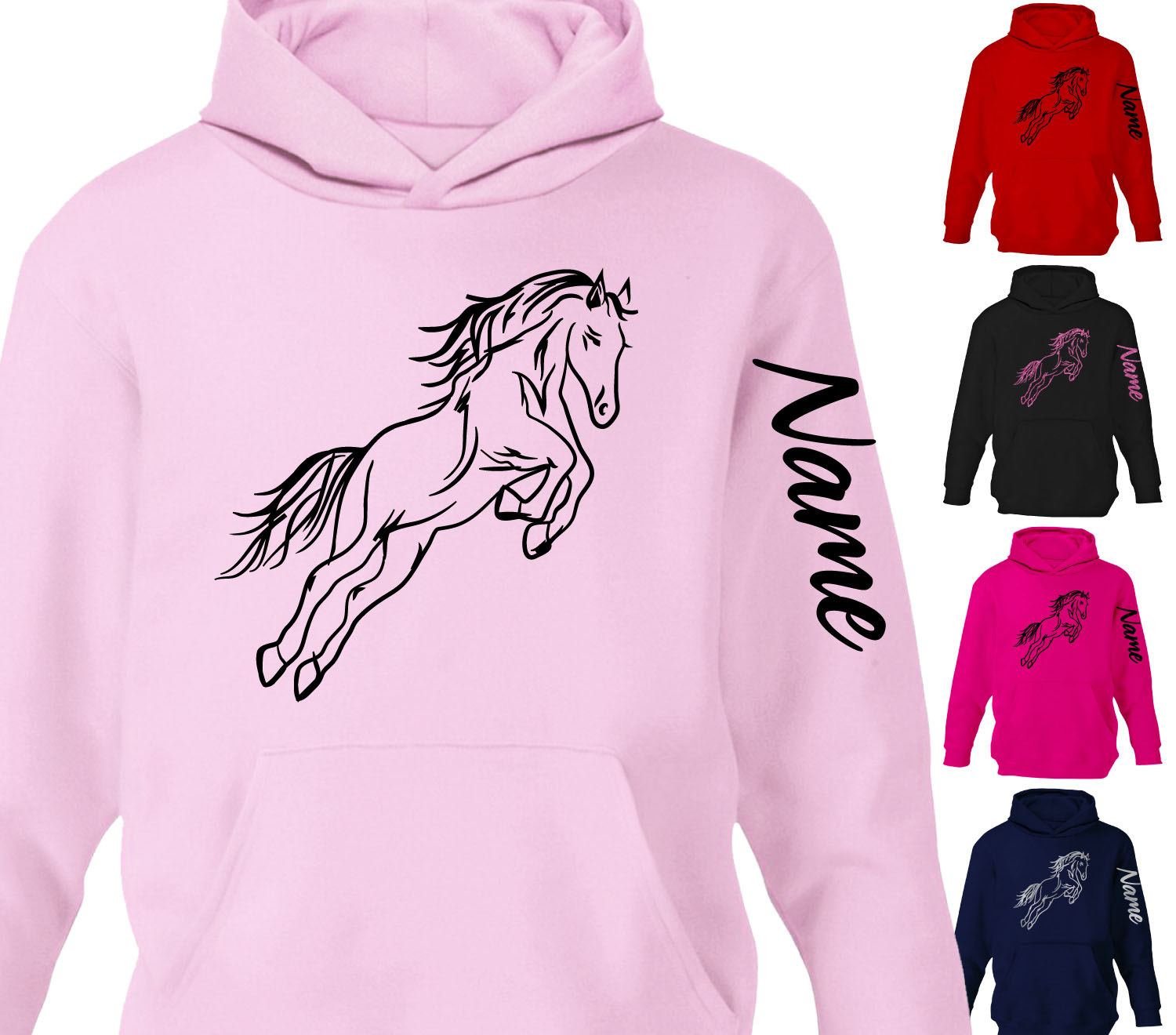 9-10 Years Girls Personalised Horse Riding Hoodie Girls Boys Horses Gift Baby Pink/Black Print