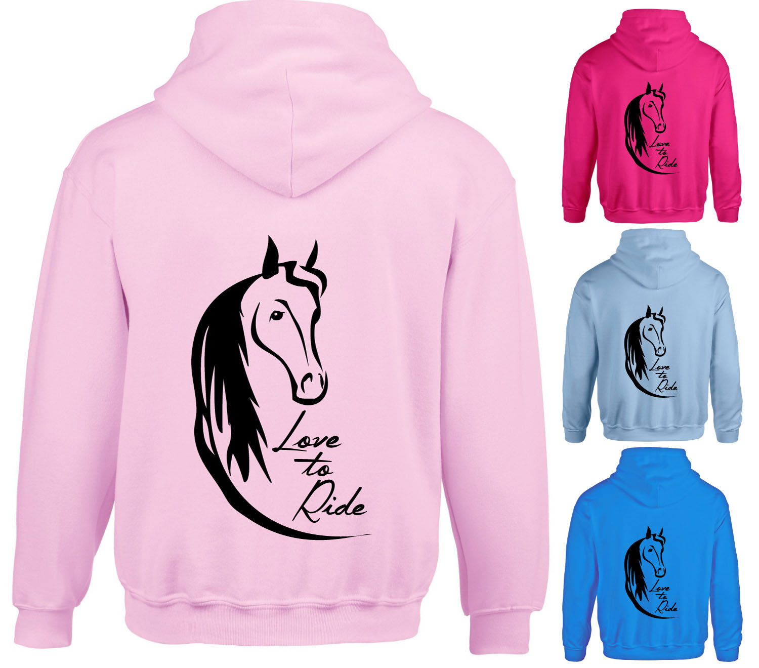 9-10 Years Girls Personalised Horse Riding Hoodie Girls Boys Horses Gift Baby Pink/Black Print