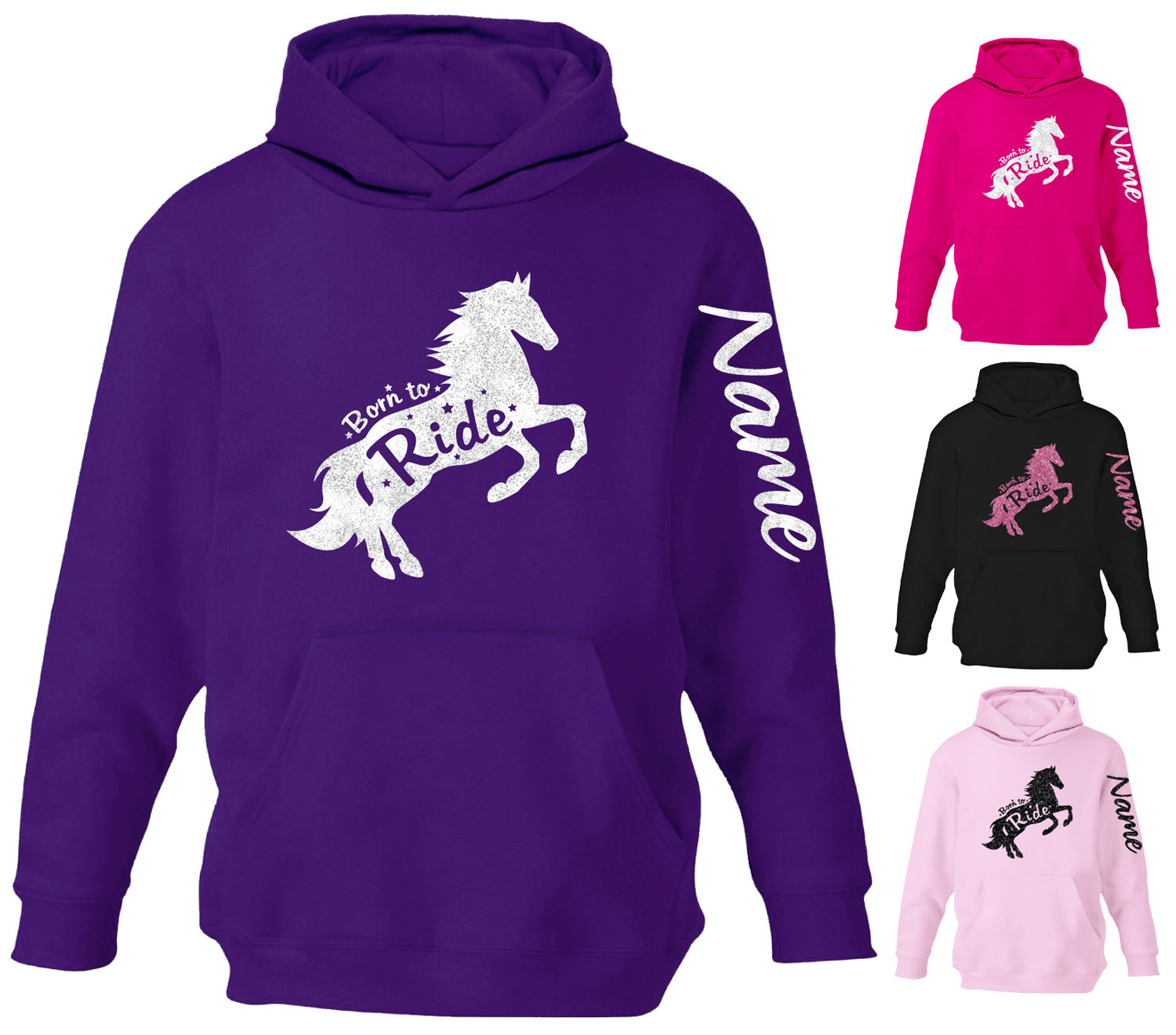 Personalised Glitter Equestrian Hoodie Girls Horse Riding Hoody