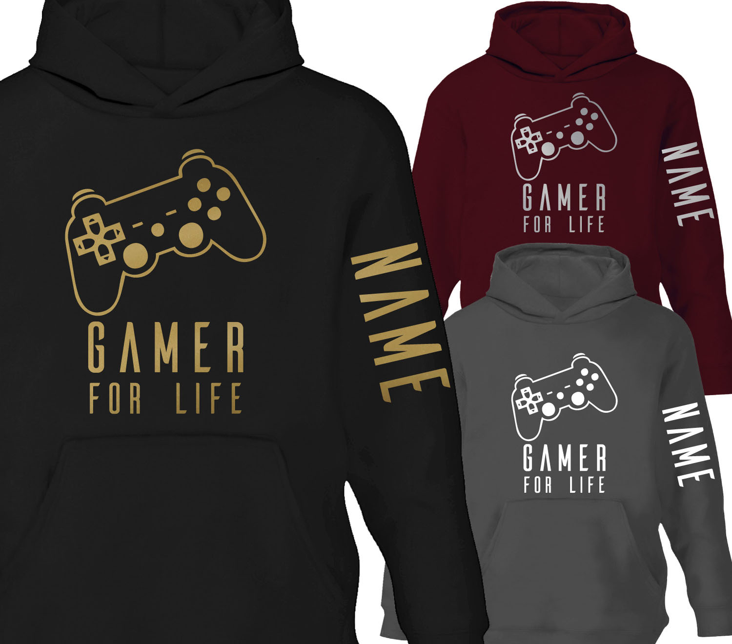 Childrens Personalised Gaming Hoodie Controller Gamer Hoody Computer Arm Print Beyondsome
