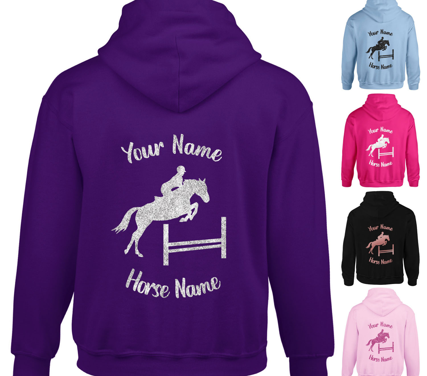 Personalised Horse Hoodie Childrens Glitter Riding Hoody Kids Equestrian Gift 