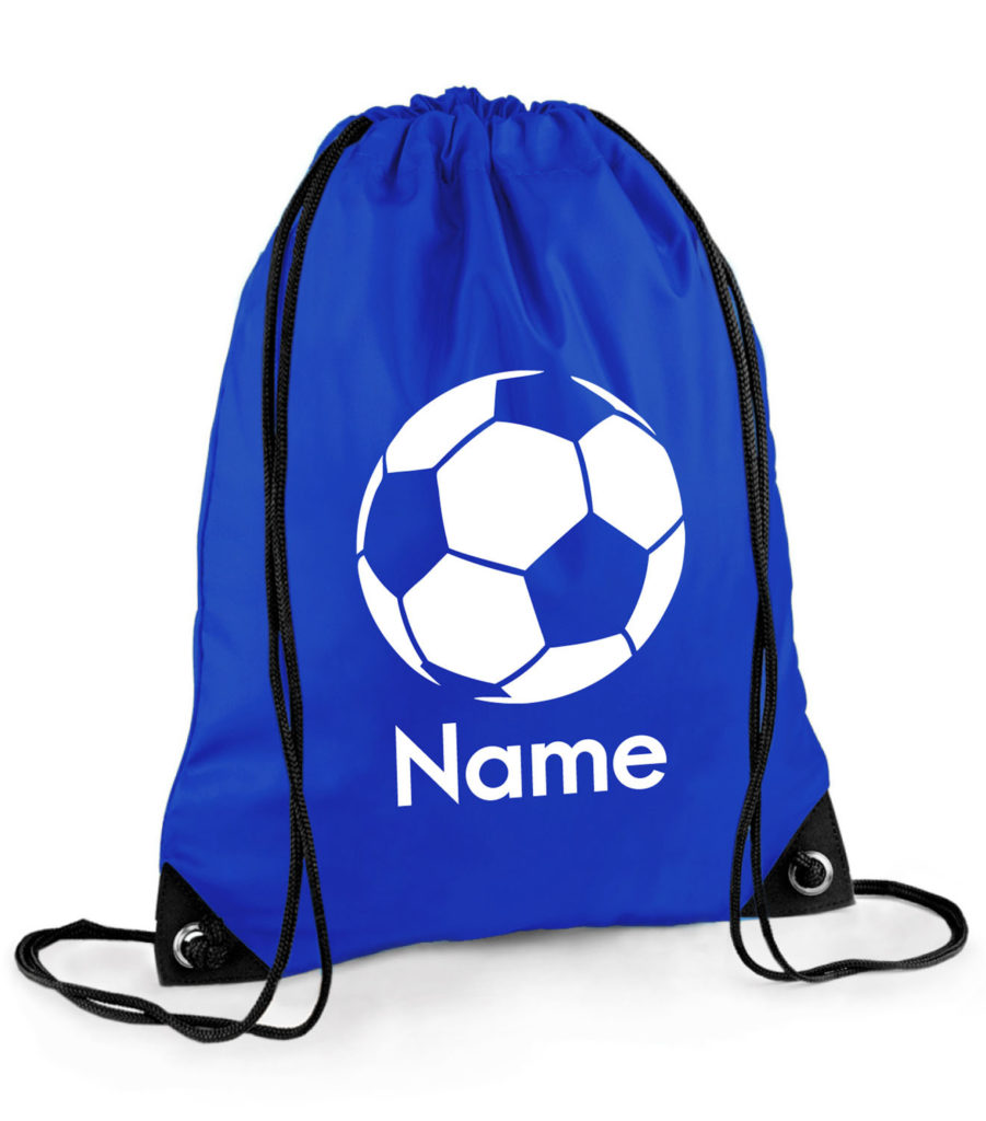 Personalised Football Drawstring Bag Boys Girls Sports Gym Footballer