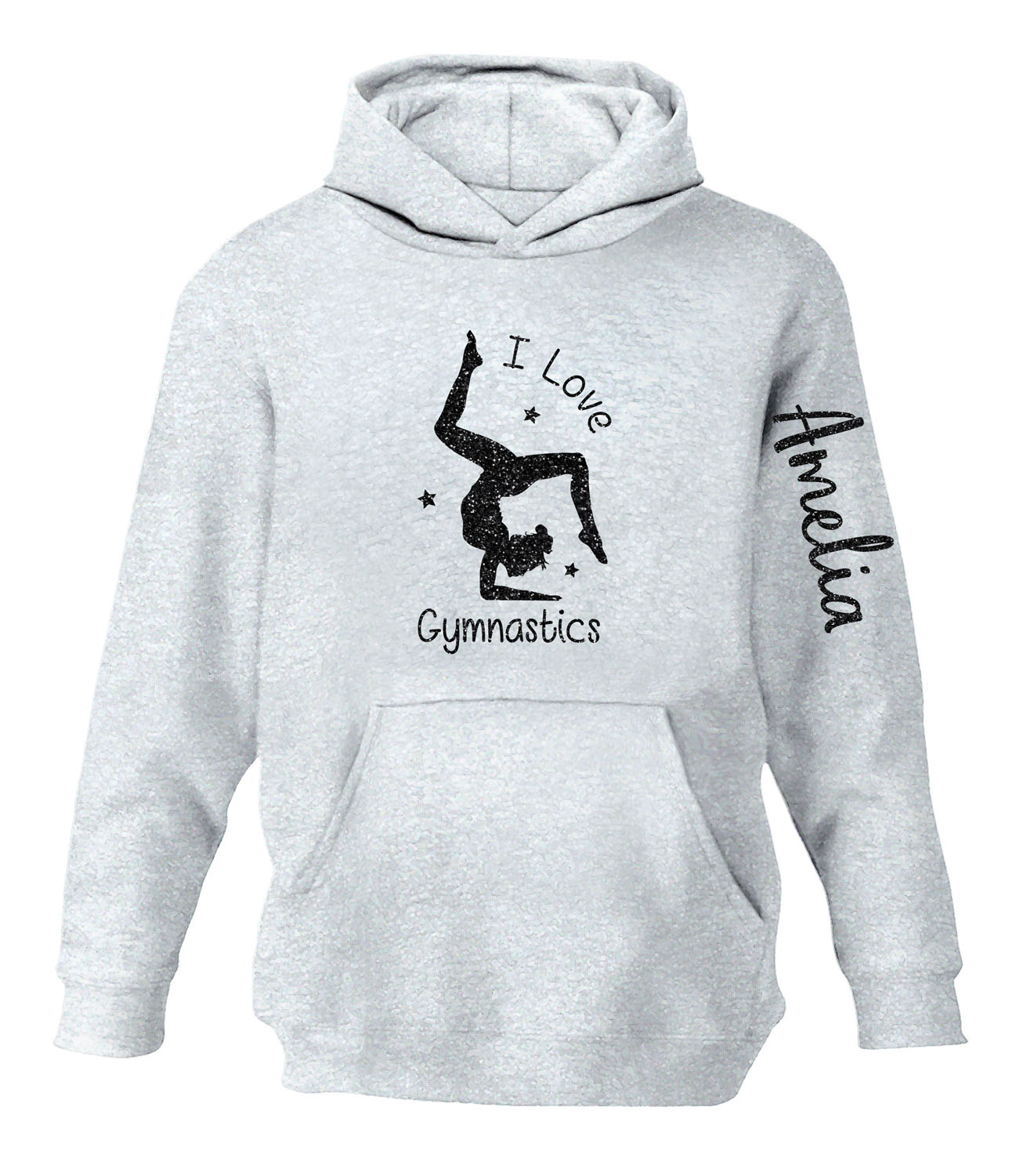 Personalised Childrens I Love Gymnastics Glitter Hoodie Gymnast Art ...