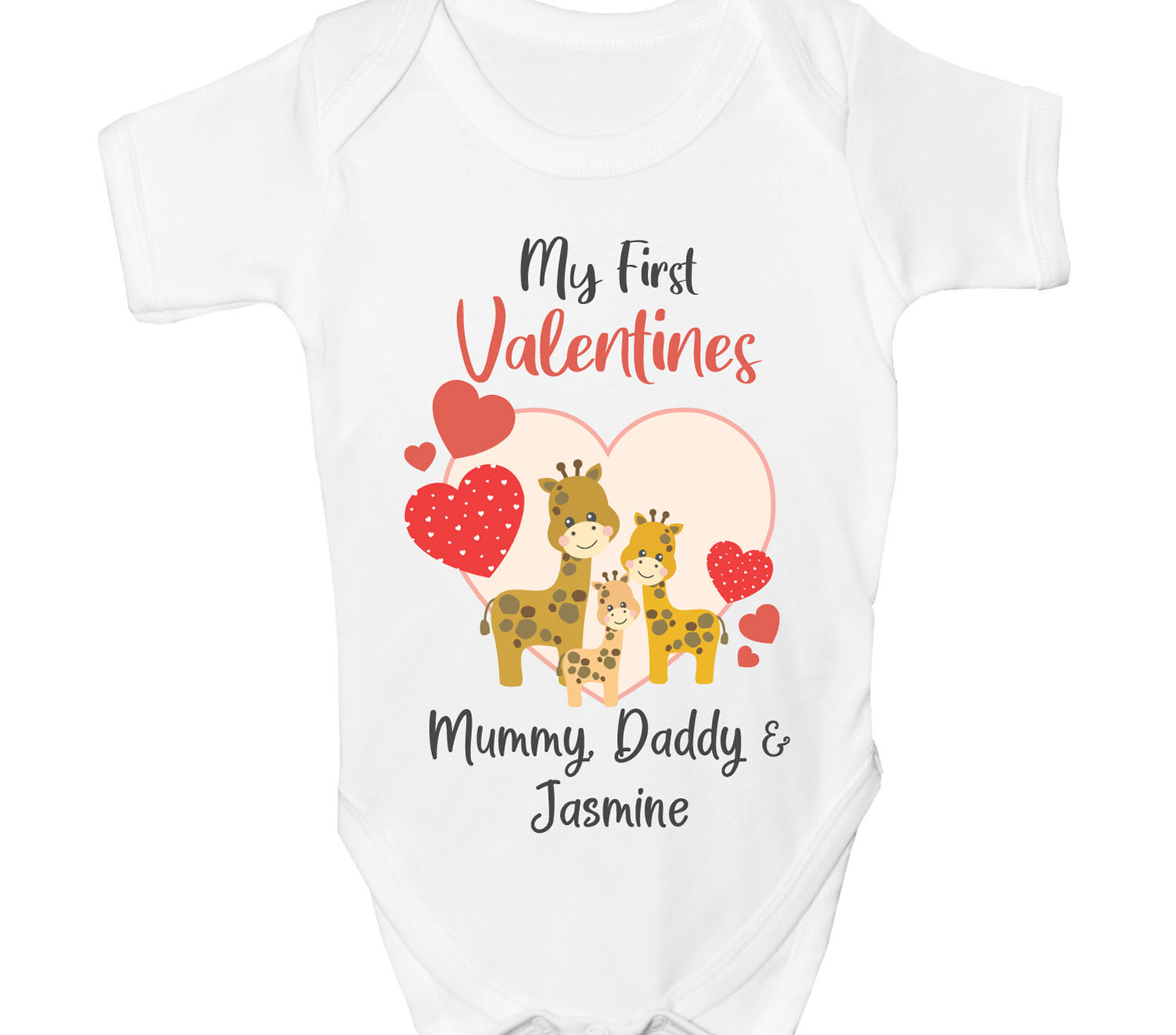 Valentines Day Personalised Baby Grow Giraffes Bodysuit My First
